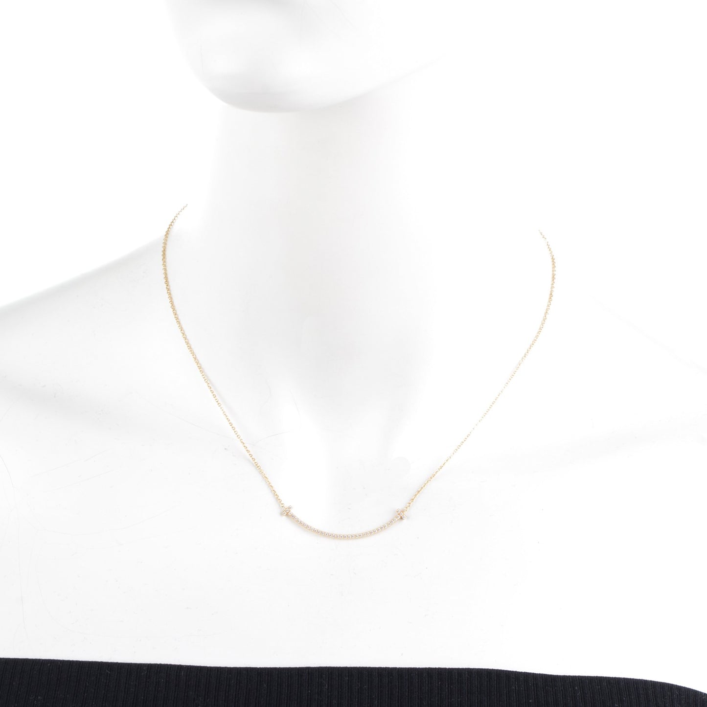 18K Yellow Gold Diamond Small T Smile Pendant Necklace