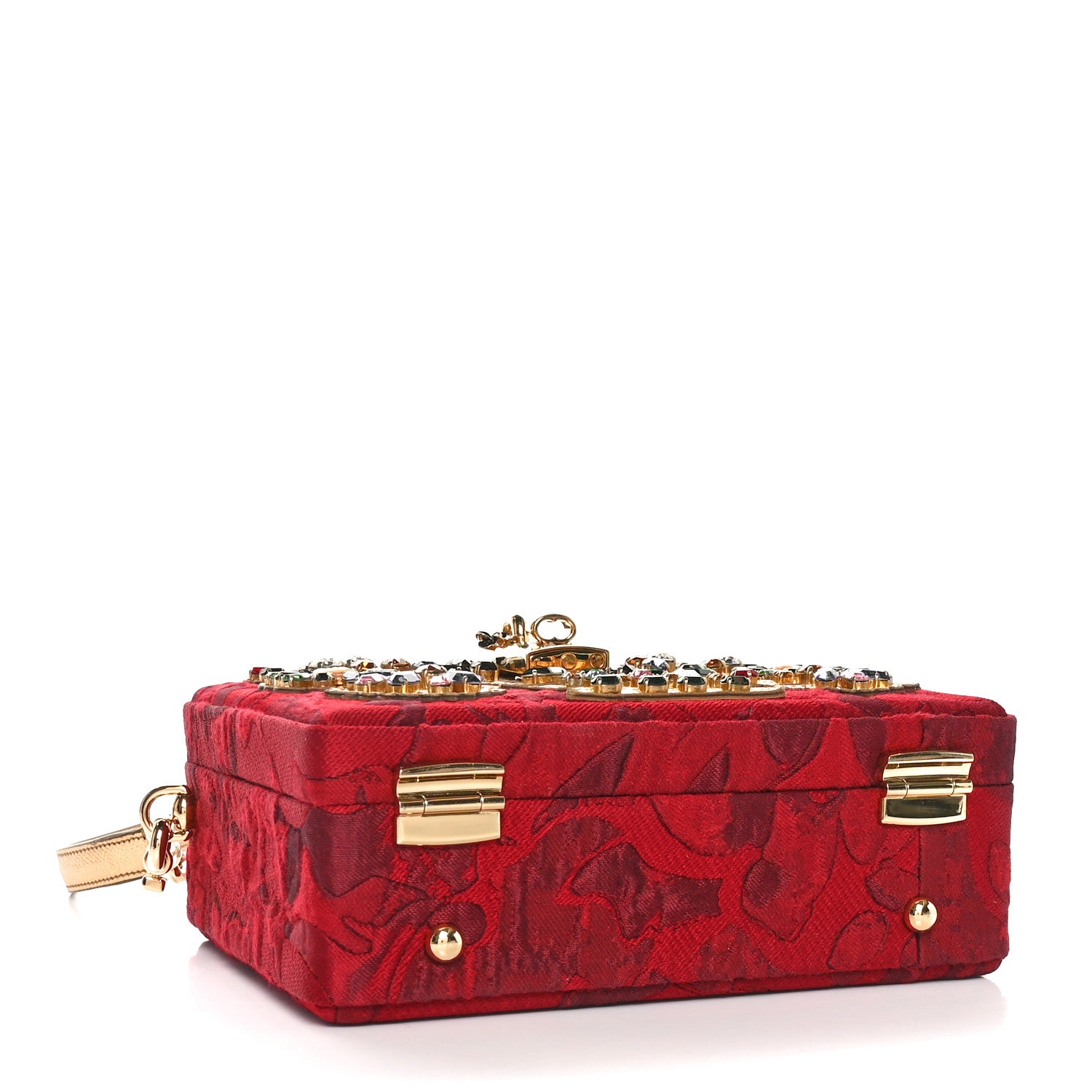Dolce & Gabbana Brocade Dauphine Crystal Embellished Box Bag Red Gold 4 of 9