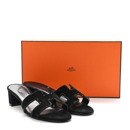 Hermes Suede Goatskin Rhinestone Oasis Sandals 37.5 Black 9 of 9