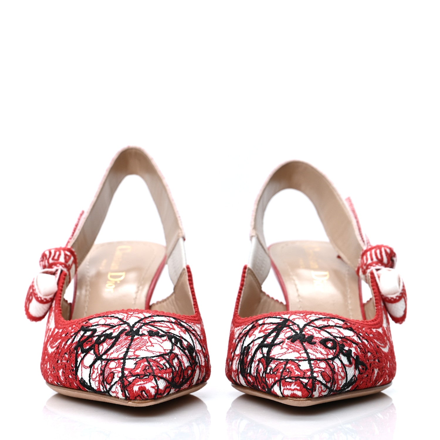 Christian Dior Cotton Ribbon Dioramour D-Royaume J'Adior Slingback 65mm Pumps 35 White Deep Red 2 of 8
