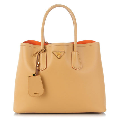Prada Saffiano Cuir Medium Double Bag Noisette Papaya 1 of 8