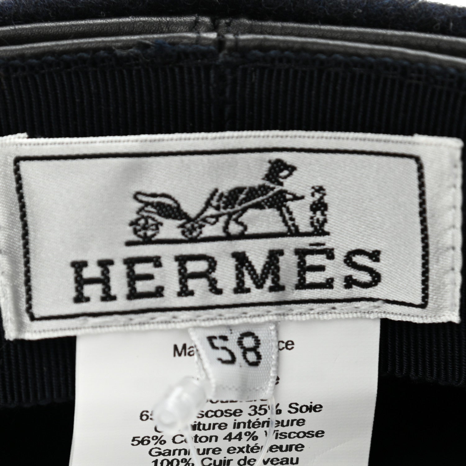 Hermes Broadcloth Newton Calfskin Dani Cap 58 Marine Black 8 of 9