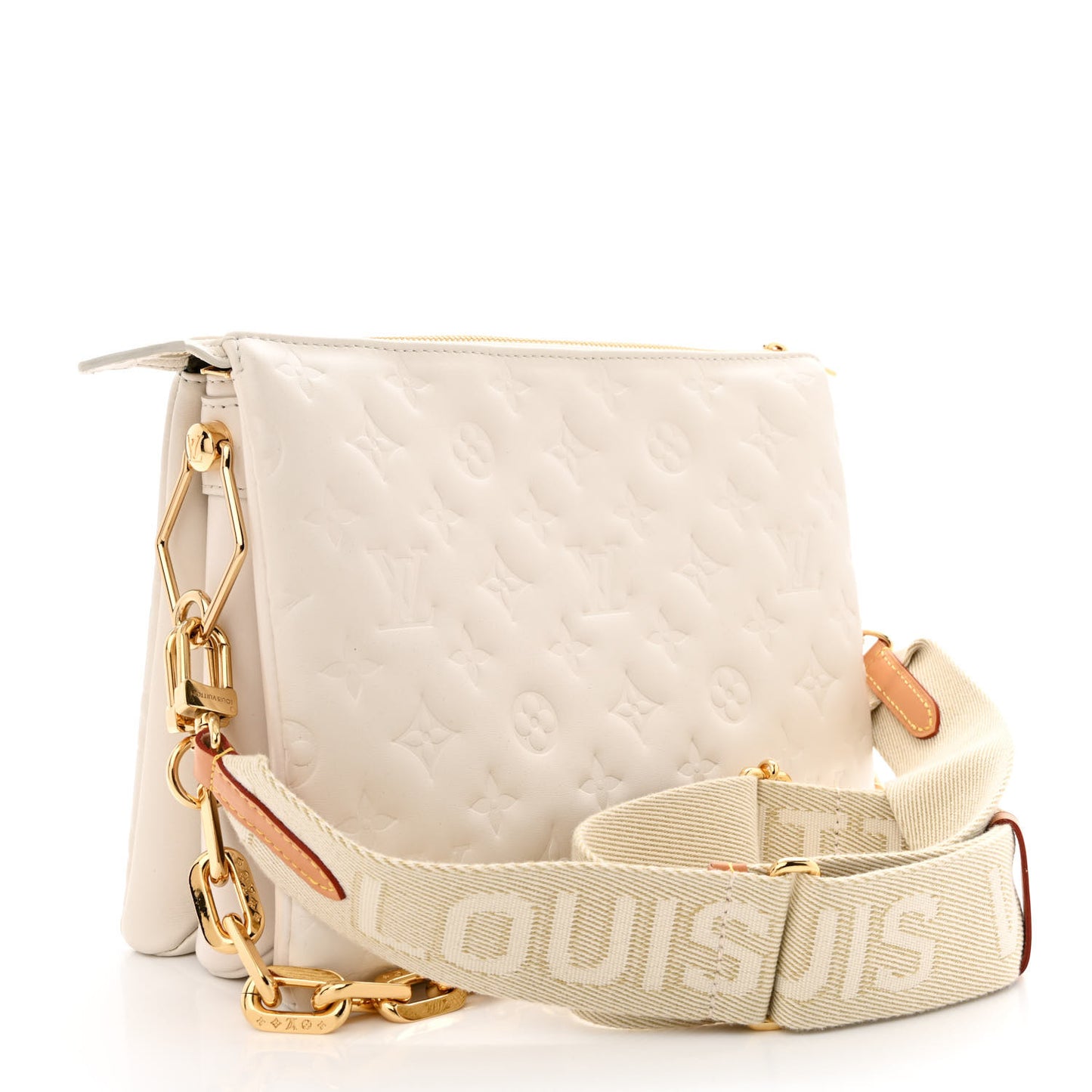 Lambskin Embossed Monogram Coussin PM Cream