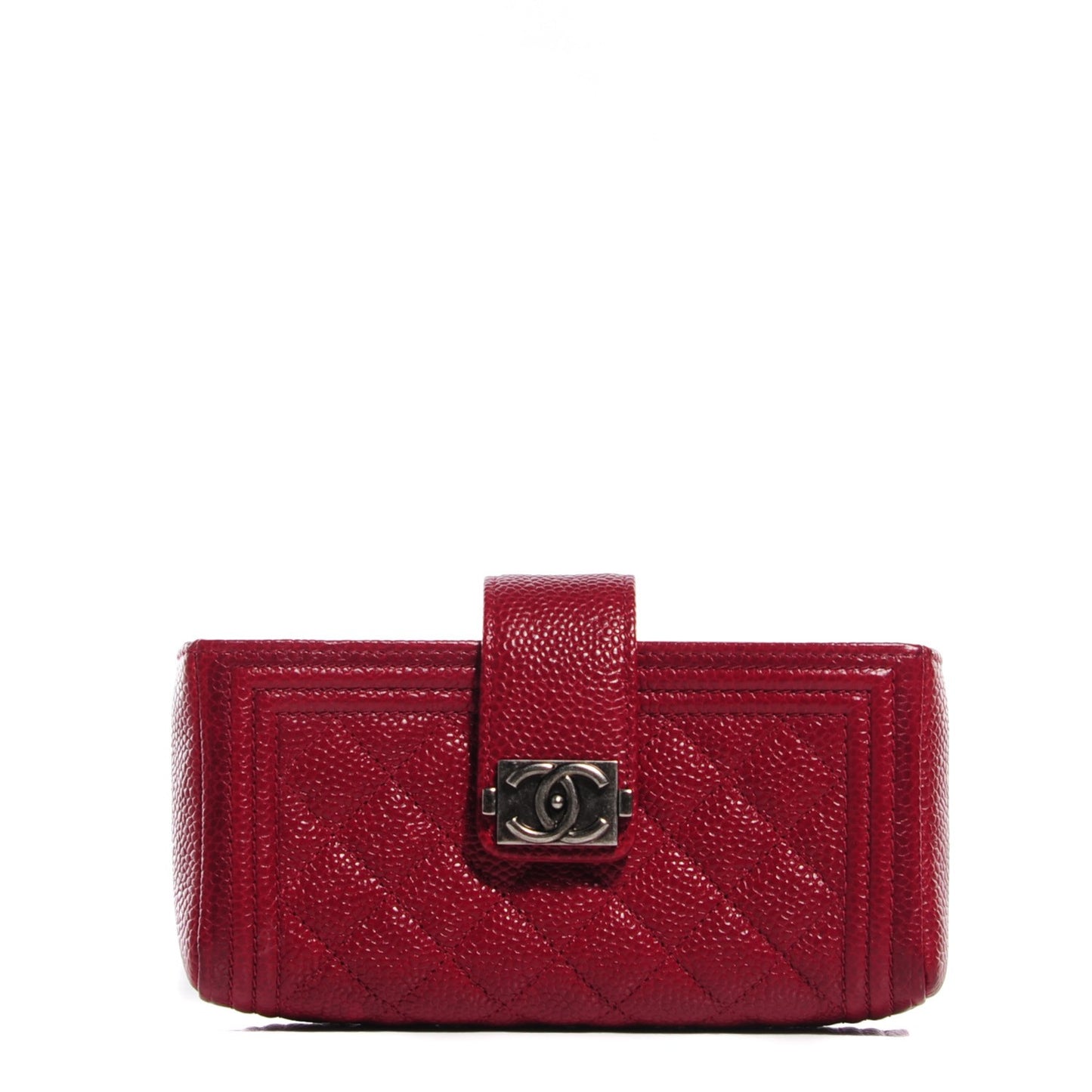 Caviar Quilted Mini Boy Phone Holder Clutch Dark Red