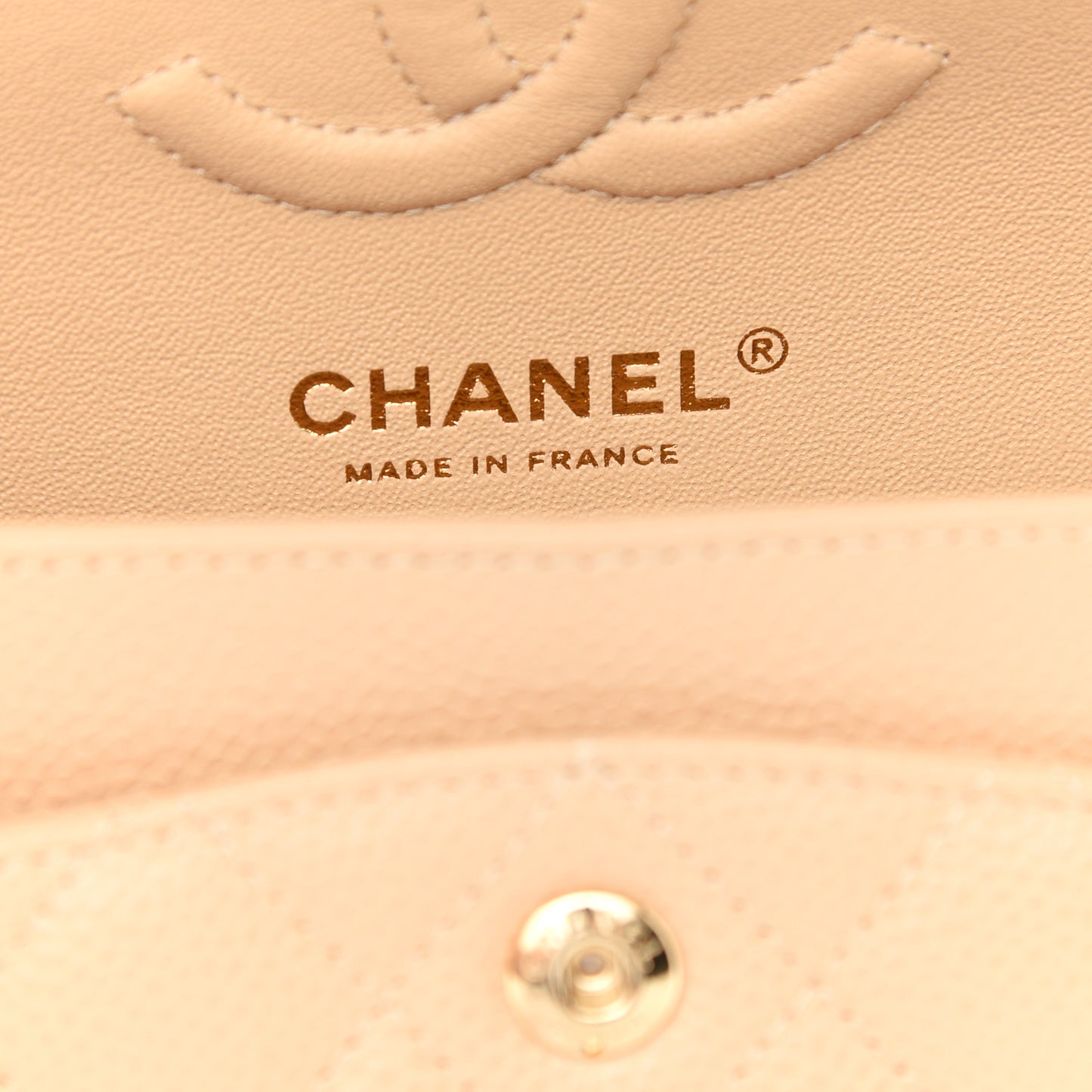 Caviar Quilted Small Double Flap Beige