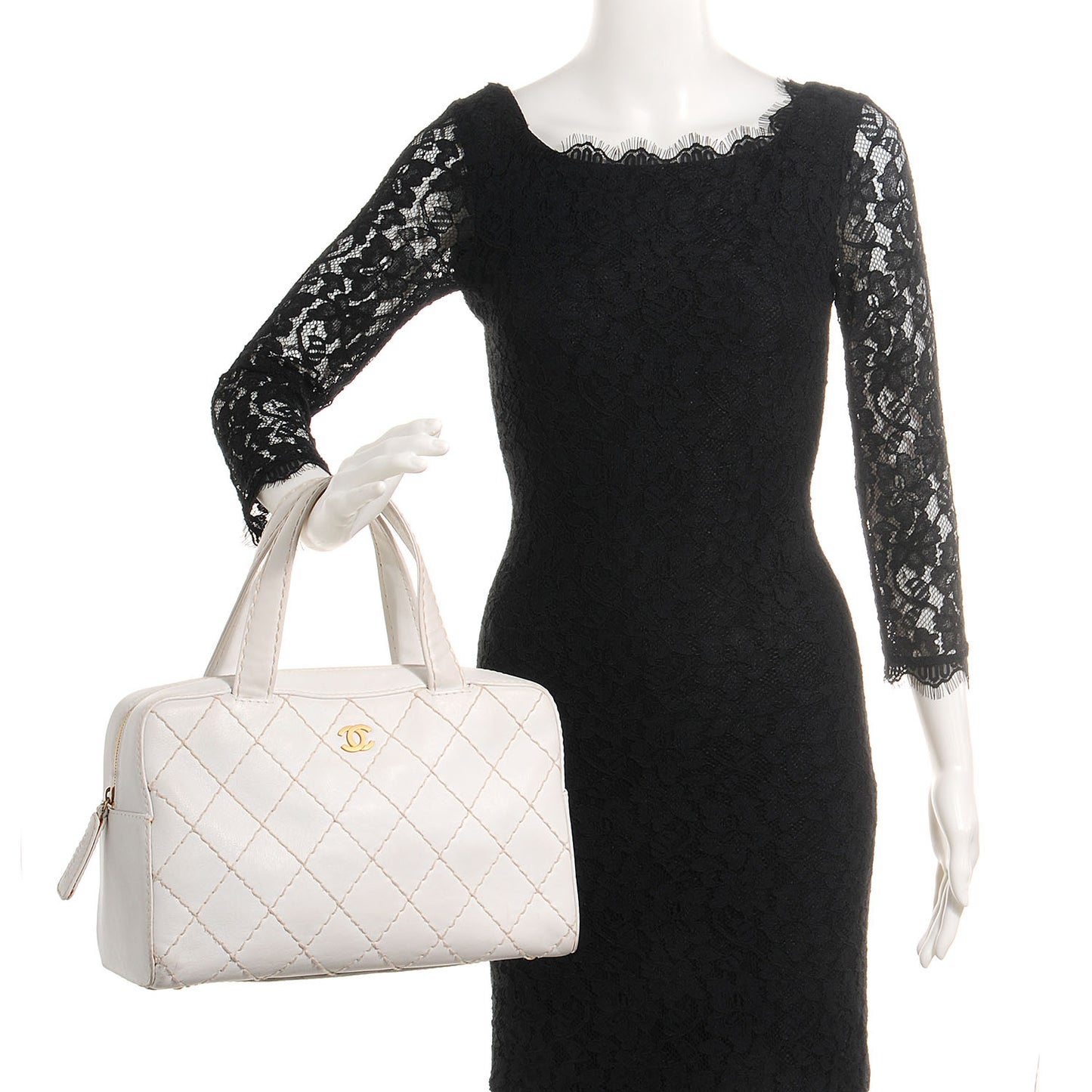 Calfskin Wild Stitch Surpique Top Handle Bag White