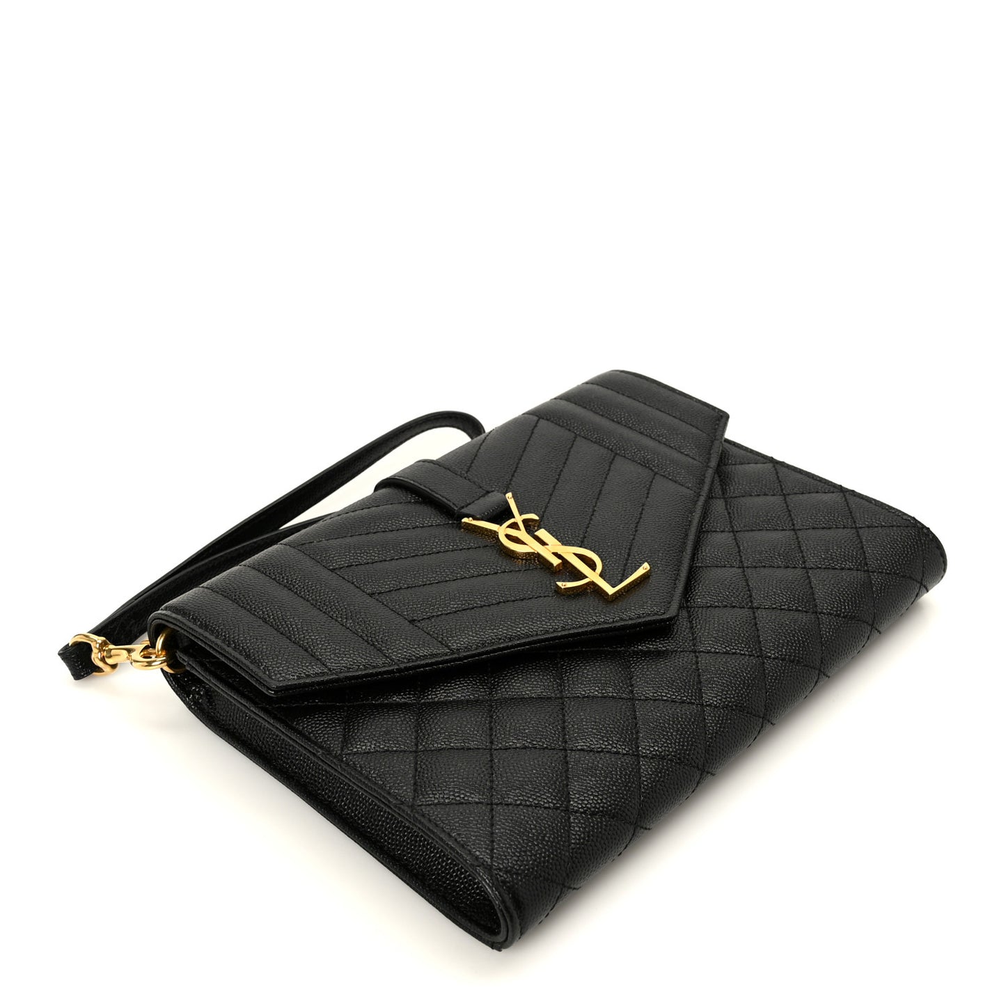 Grain De Poudre Textured Mixed Matelasse Triquilt Monogram Clutch Black