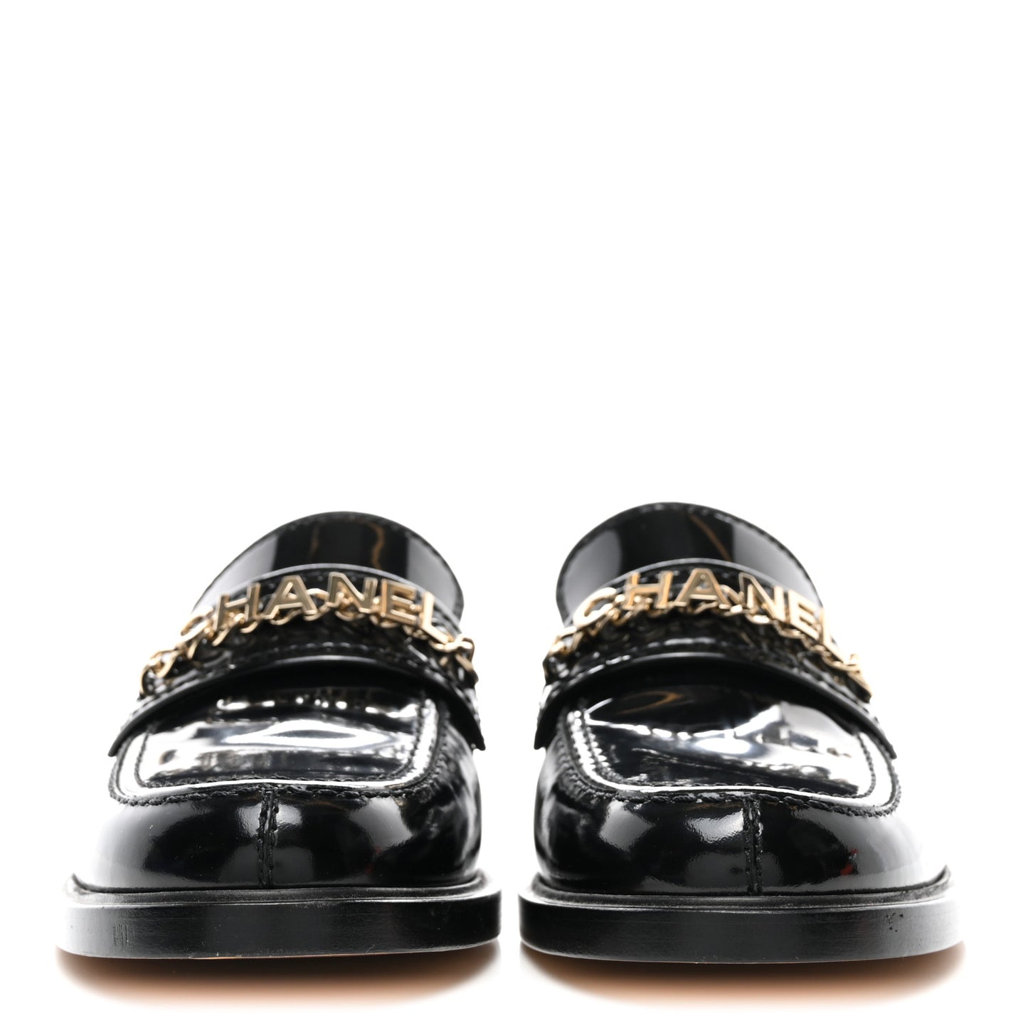 Shiny Calfskin Logo Loafers 40 Black