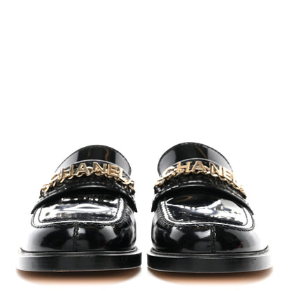 Chanel Shiny Calfskin Logo Loafers 40 Black 2 of 9