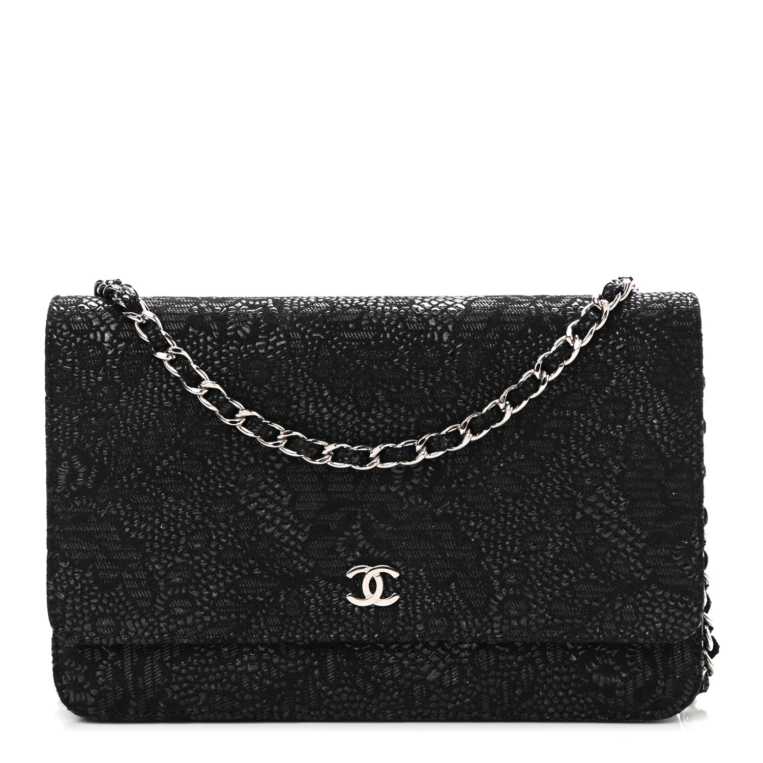 Chanel Lace Goatskin Wallet On Chain WOC Black 1 of 10