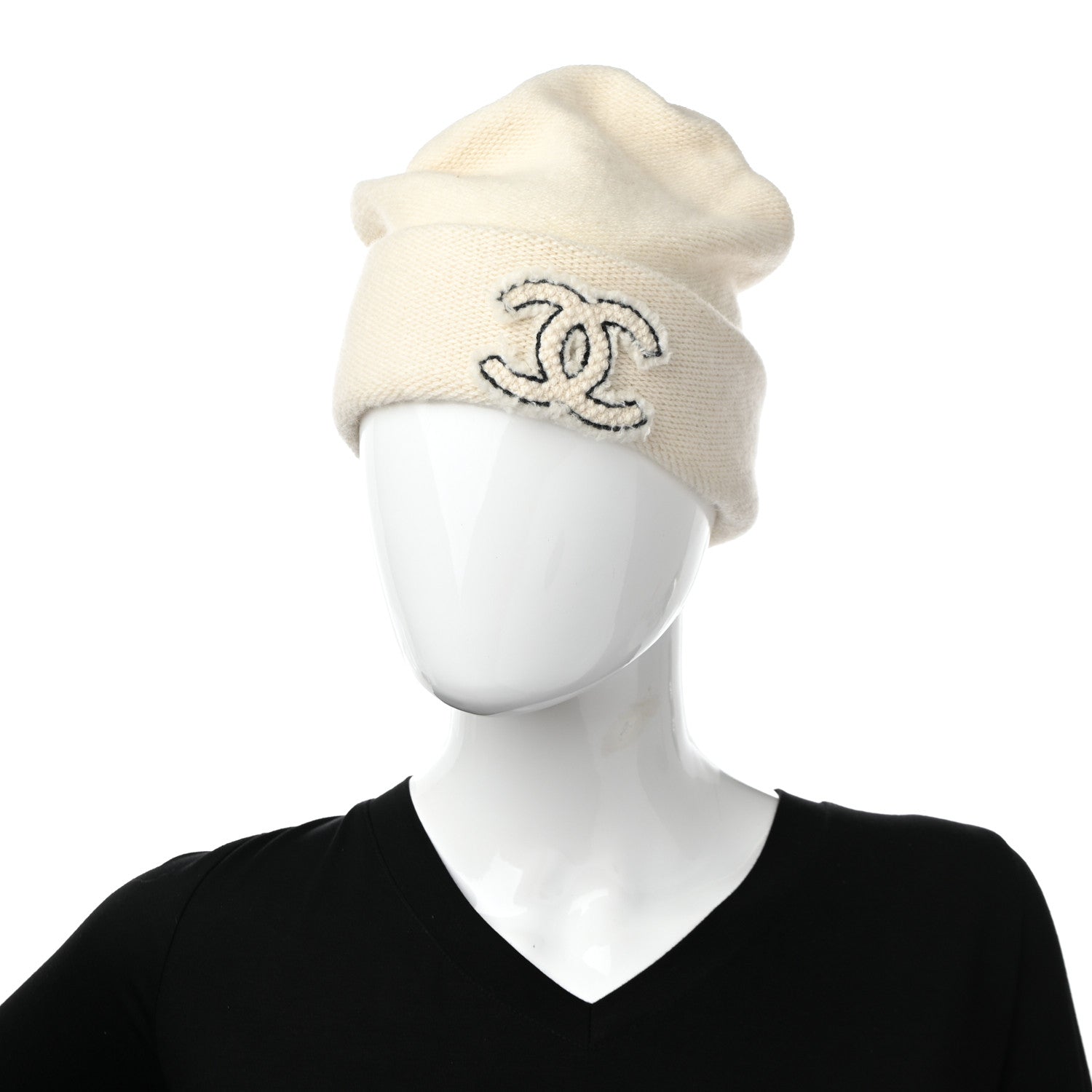 Chanel Cashmere CC Beanie Hat White 2 of 6