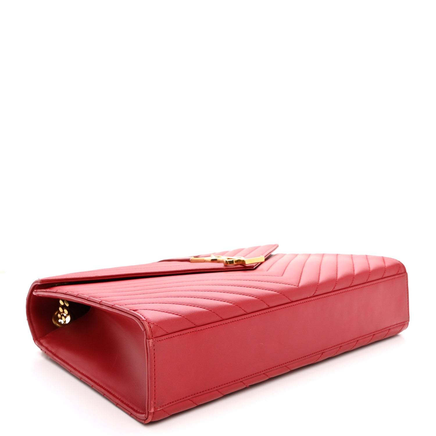 Saint Laurent Smooth Calfskin Matelasse Chevron Large Monogram Satchel Red 4 of 12