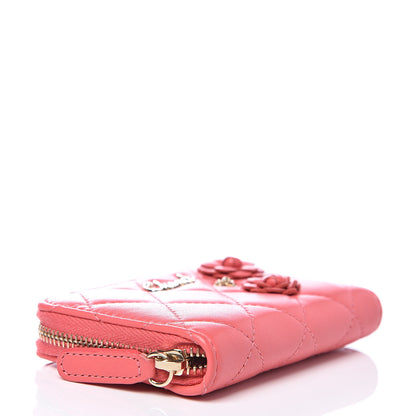 Chanel Lambskin Quilted Camellia Zip Coin Purse Pink 4 of 7