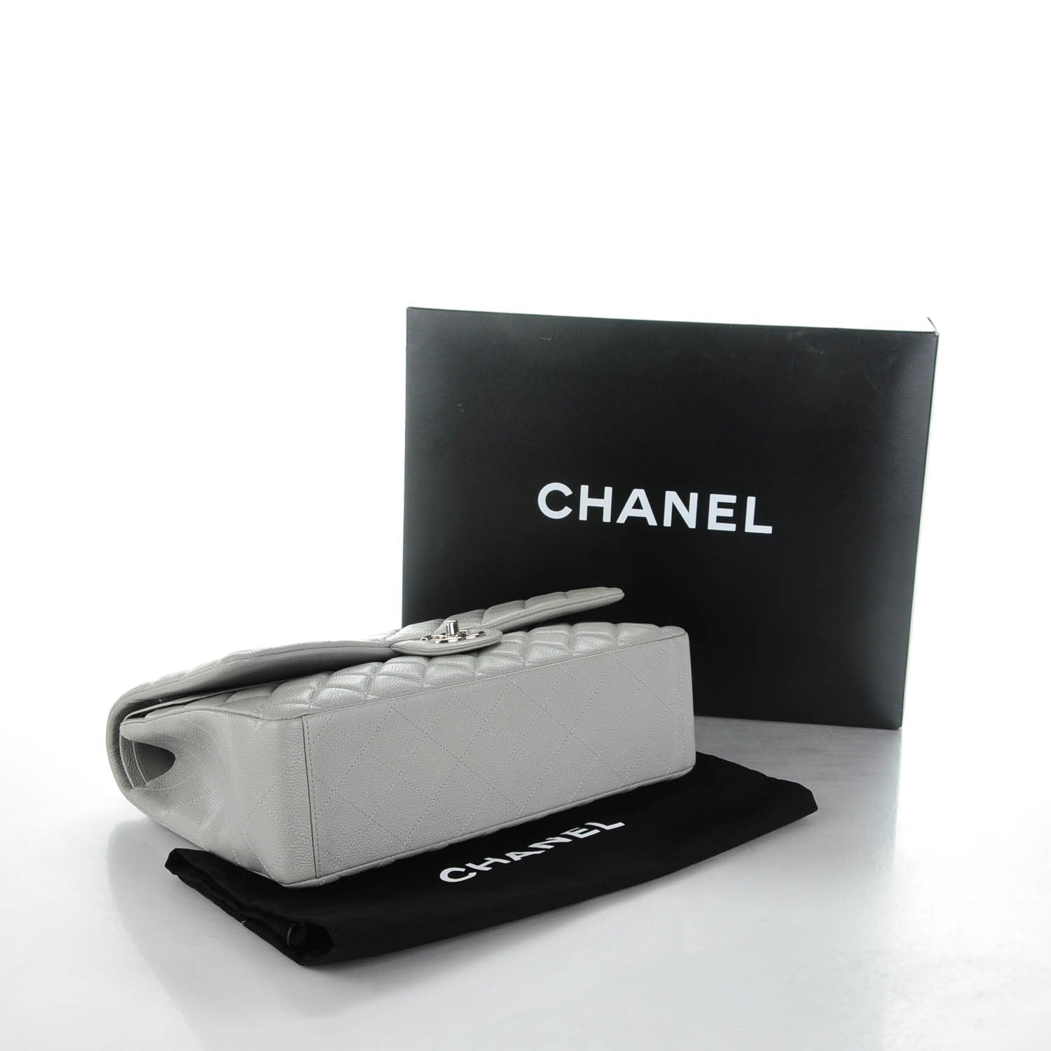 Chanel Caviar Quilted Maxi Double Flap Light Grey 4 of 9