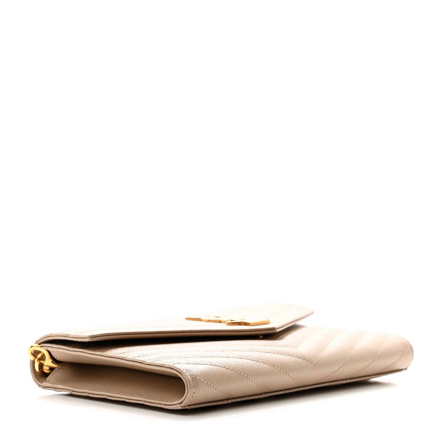 Saint Laurent Grain De Poudre Matelasse Chevron Monogram Envelope Clutch Dark Beige 4 of 7