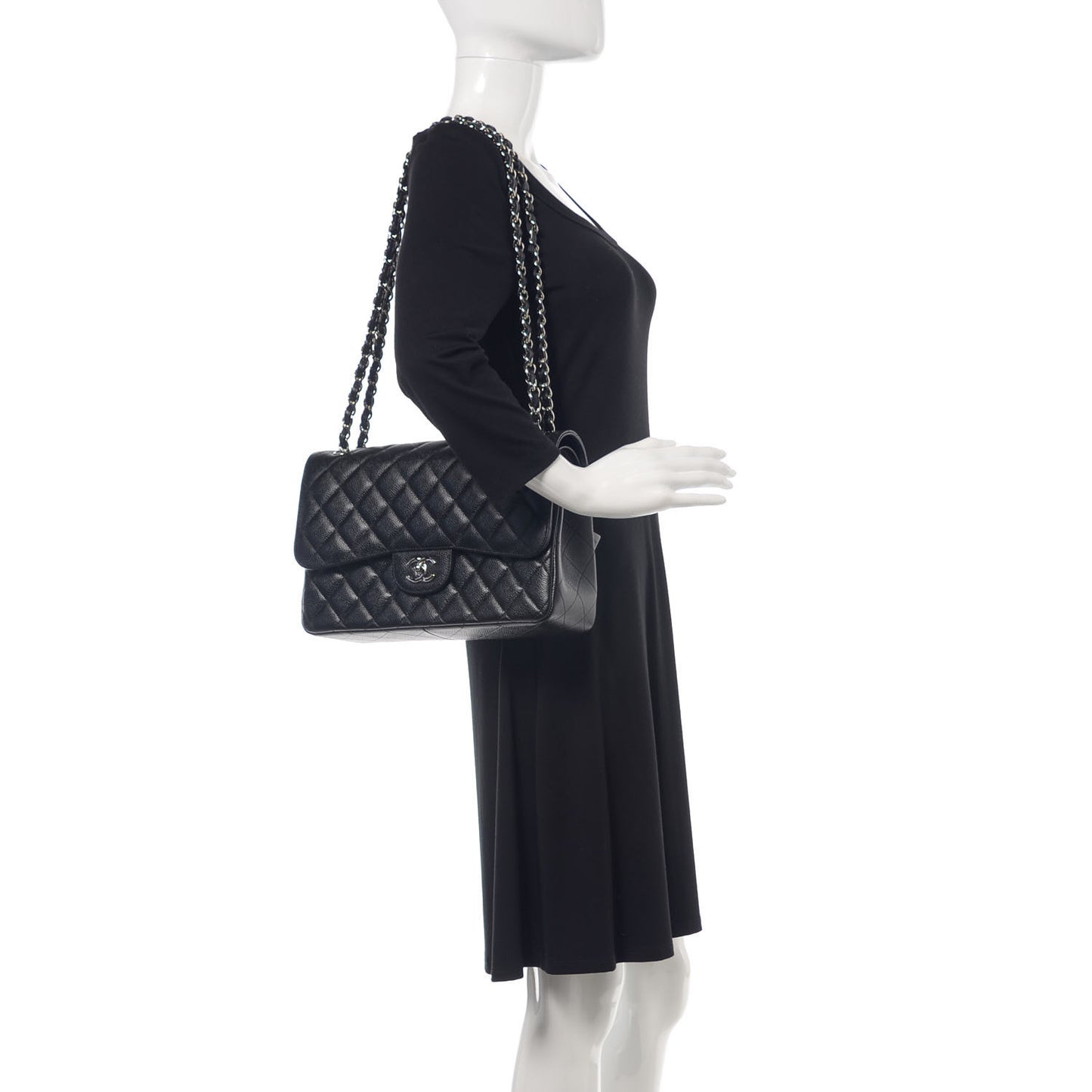Caviar Quilted Jumbo Double Flap Black