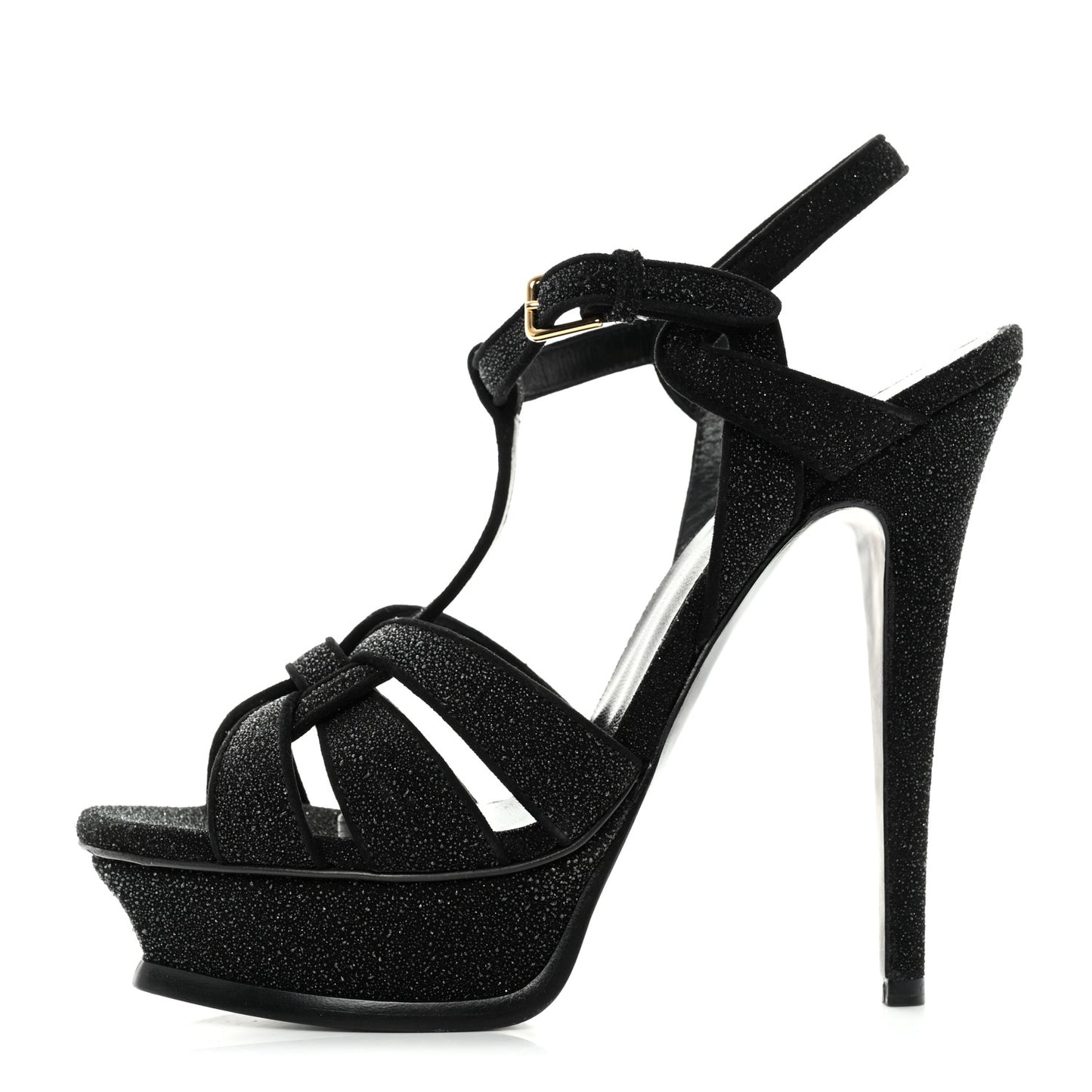 Glitter Effect Calfskin Tribute 105 Platform Sandals 37.5 Black
