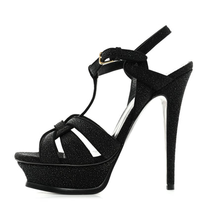 Saint Laurent Glitter Effect Calfskin Tribute 105 Platform Sandals 37.5 Black 2 of 8