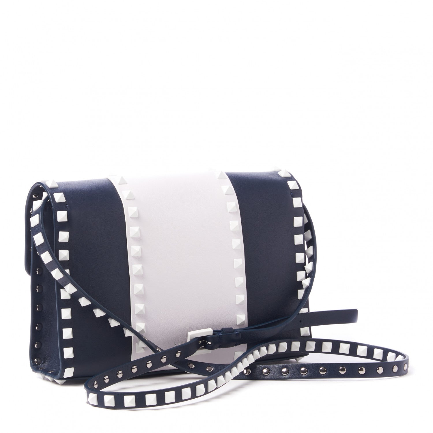 Valentino Garavani Vitello Colorblock Medium Free Rockstud Flip Lock Crossbody Bag Marine White 3 of 11