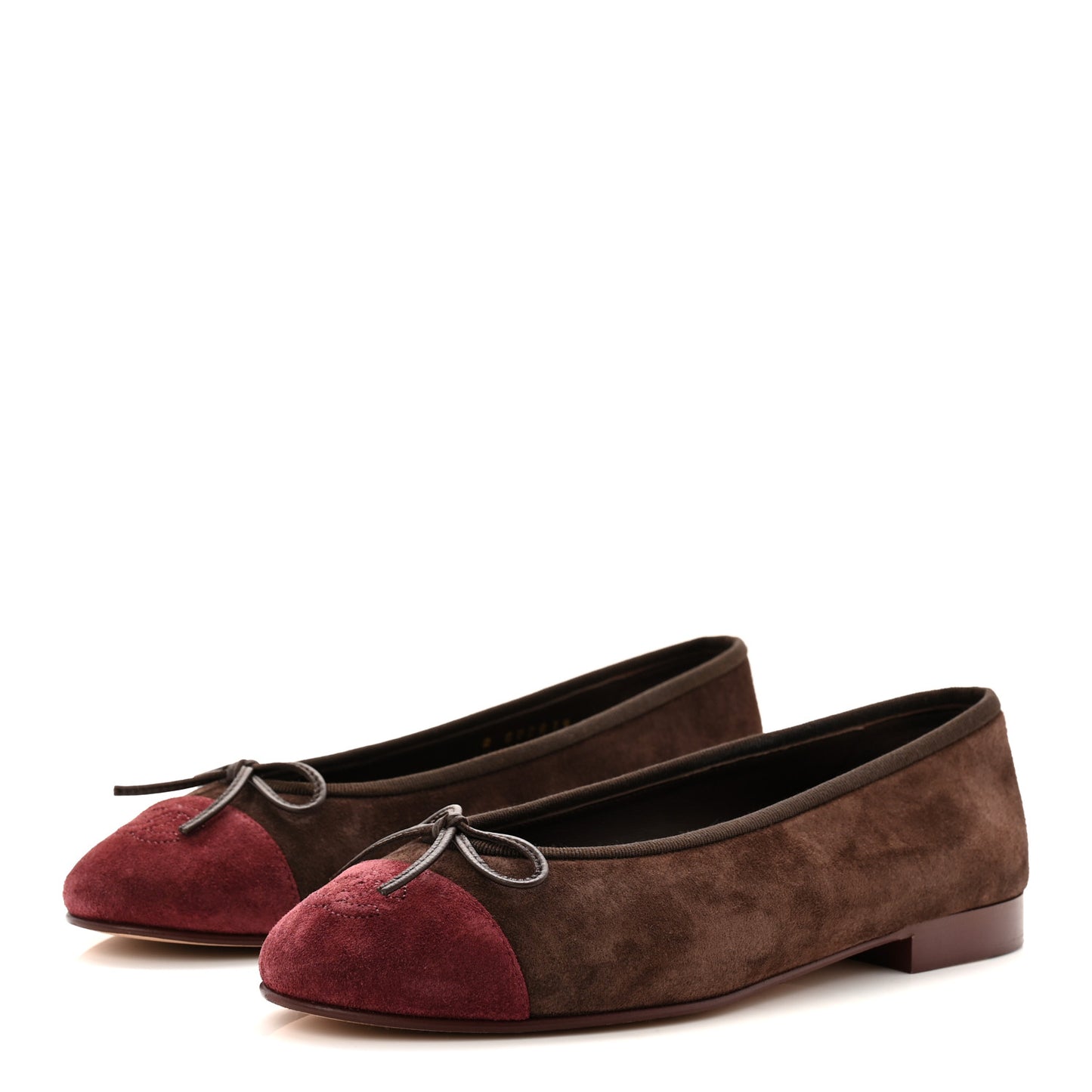Suede Calfskin Cap Toe CC Ballerina Flats 37.5 Dark Brown Burgundy