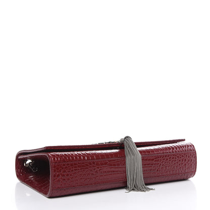 Saint Laurent Calfskin Crocodile Embossed Medium Classic Monogram Kate Tassel Satchel Dark Red 4 of 9
