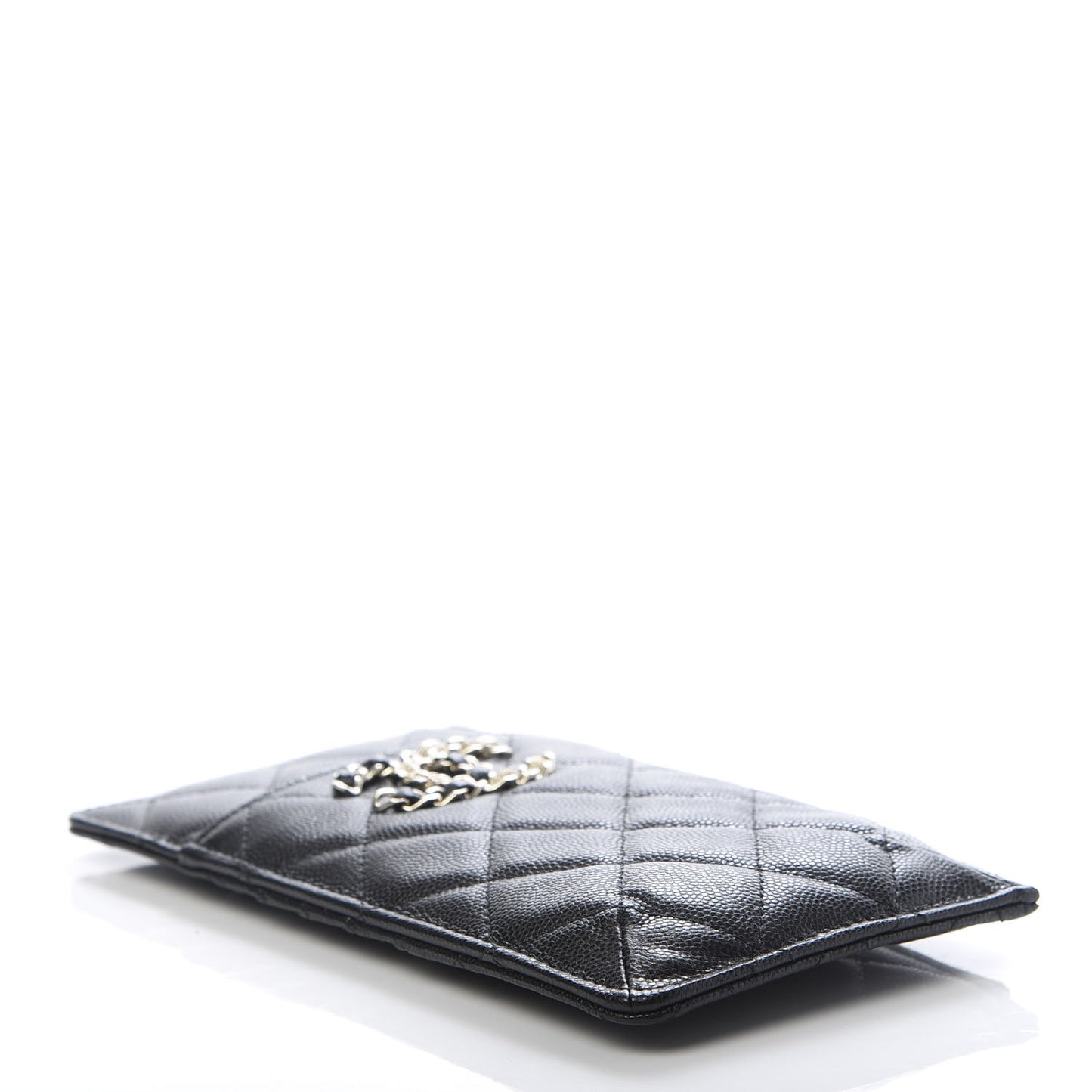 Caviar Quilted French New Wave Flat Wallet Pouch Black