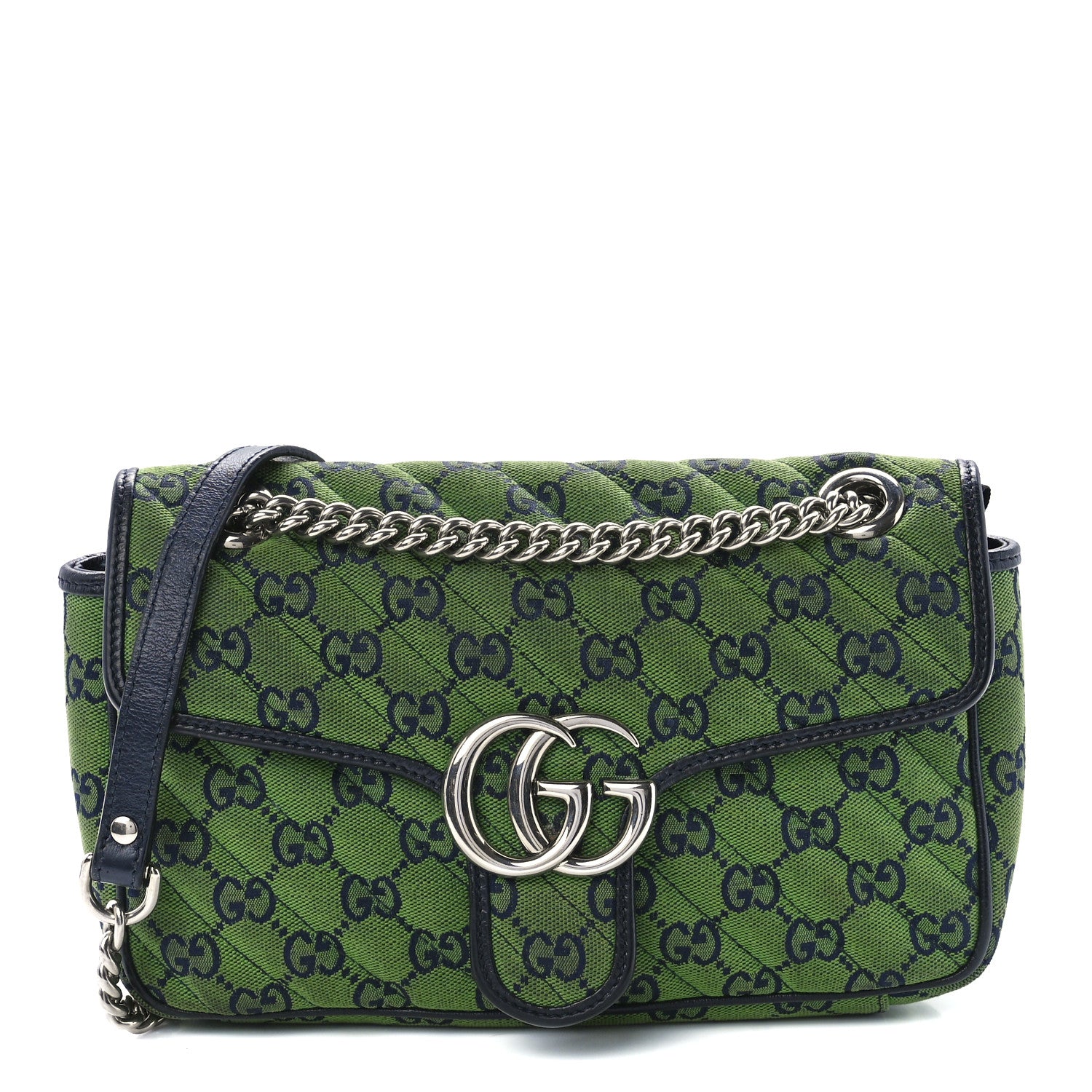 Gucci Monogram Multicolor Matelasse Diagonal Small GG Marmont Shoulder Bag Green Blue 1 of 13