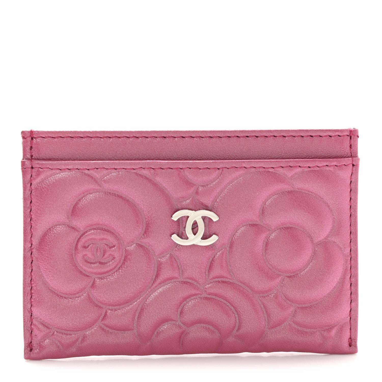 Chanel Lambskin Camellia Embossed Card Holder Fuchsia 1 of 9
