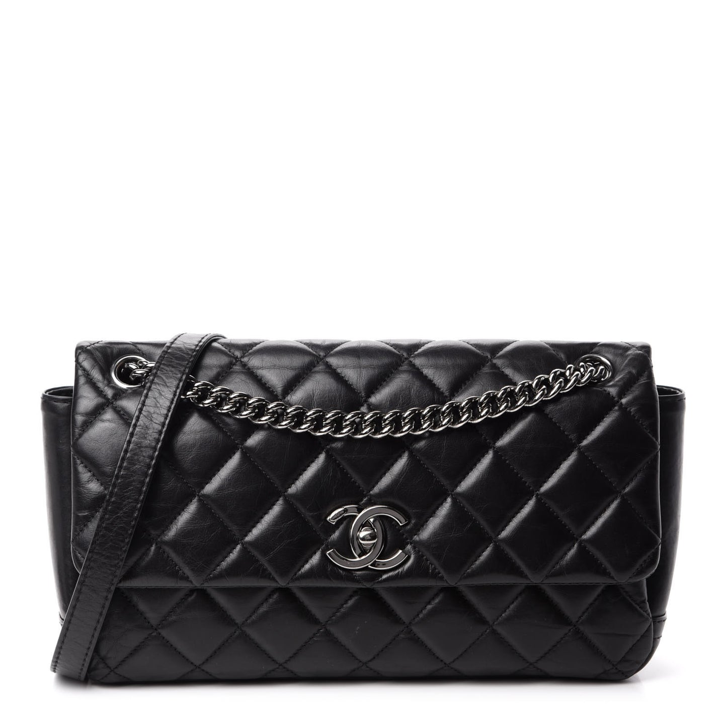 Aged Calfskin Quilted Small Lady Pearly Flap Black