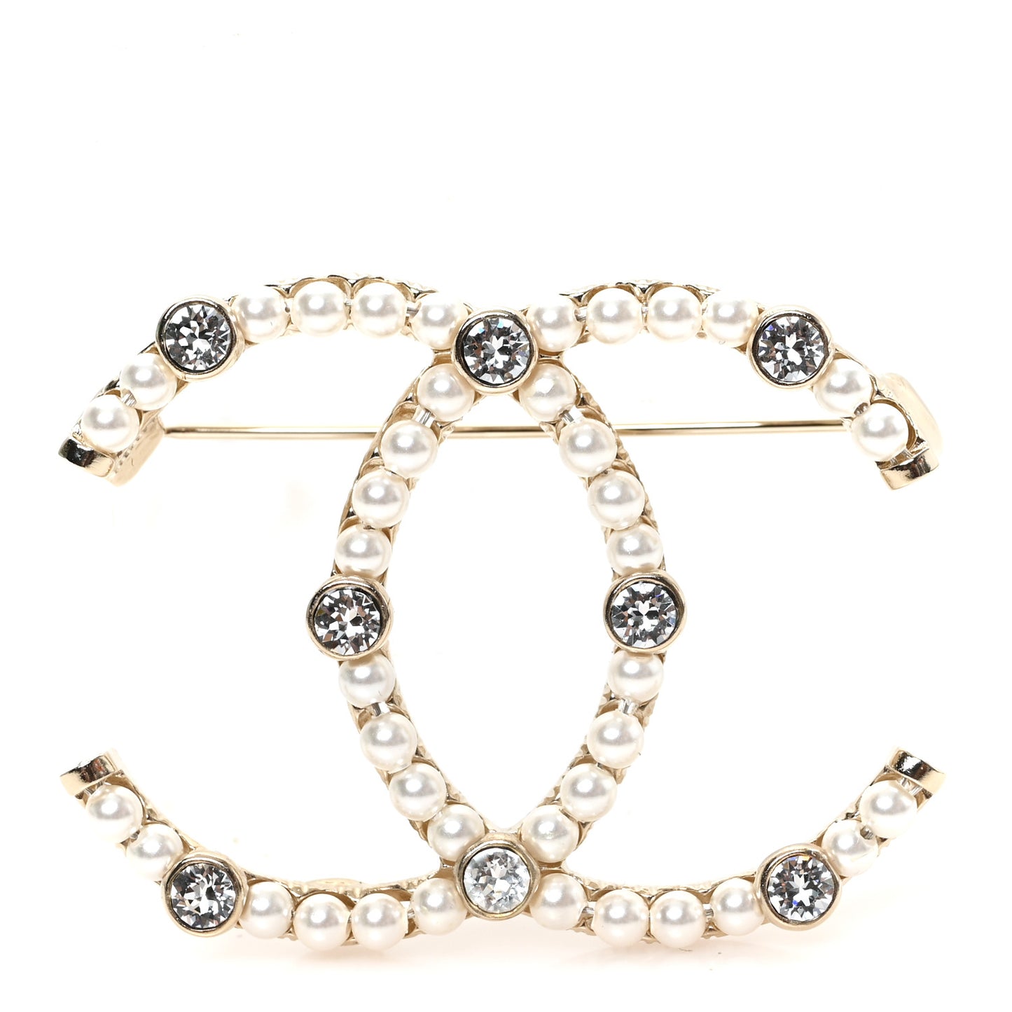 Pearl Crystal CC Brooch Gold