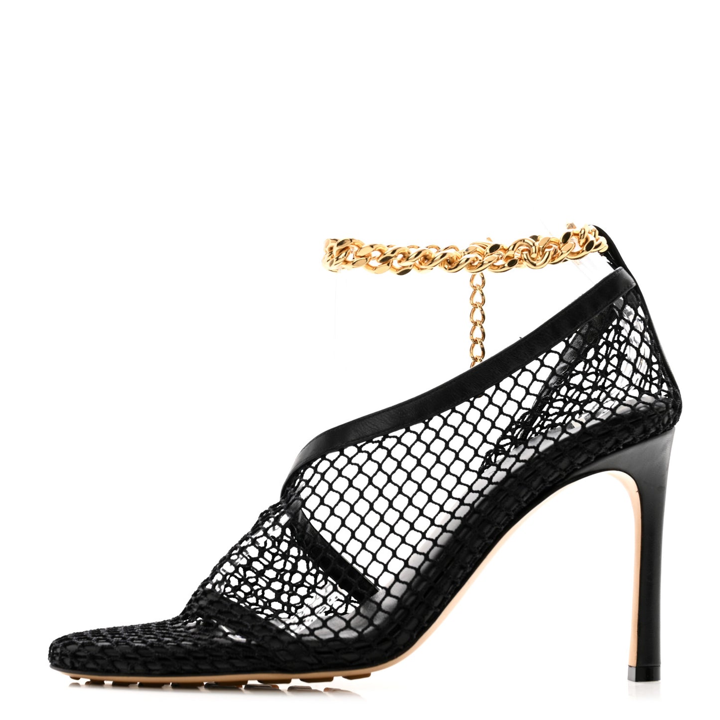 Mesh Nappa Chunky Chain Sandals 38 Black