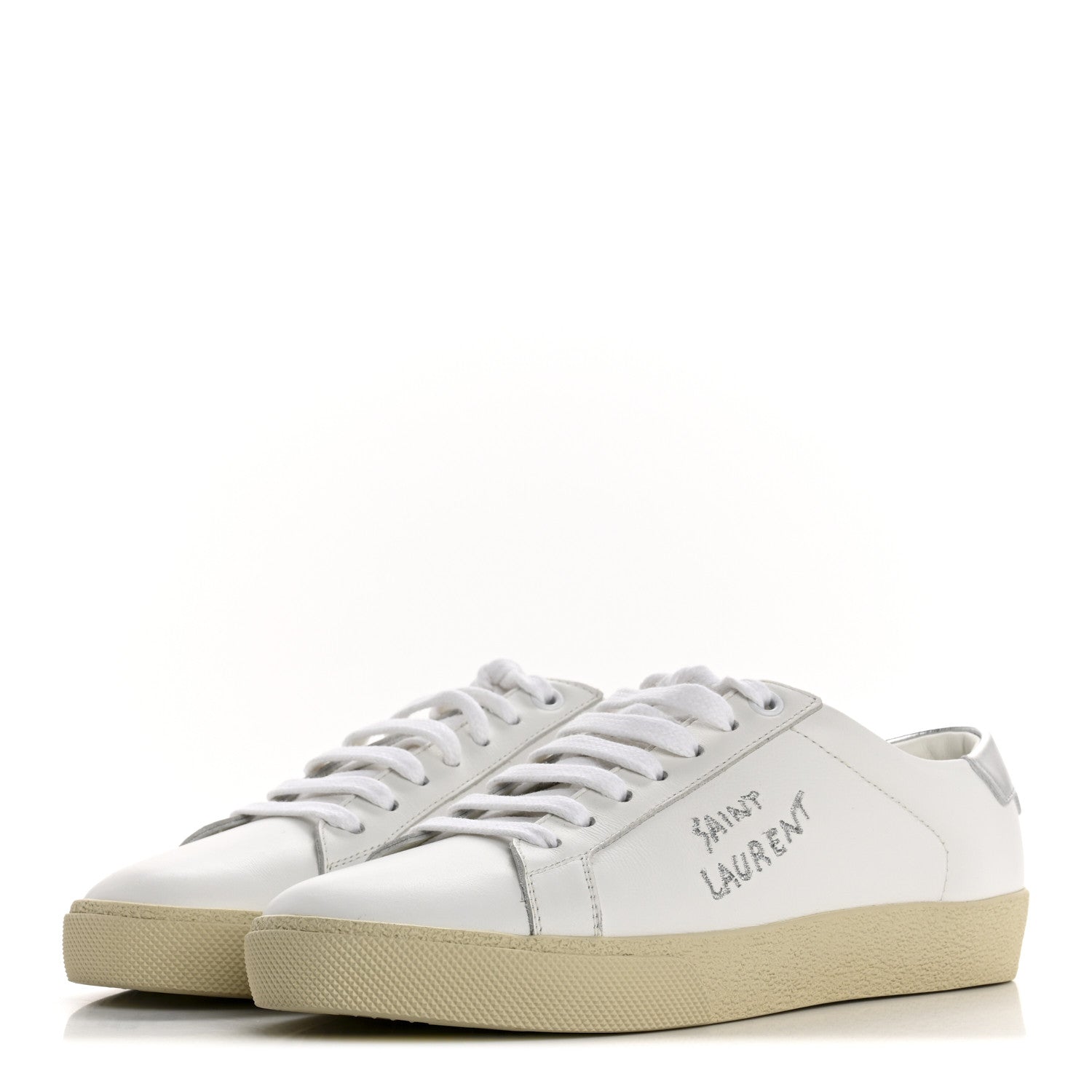Saint Laurent Embroidered Court Classic Sneakers 37.5 Blanc Optique Argento 4 of 11