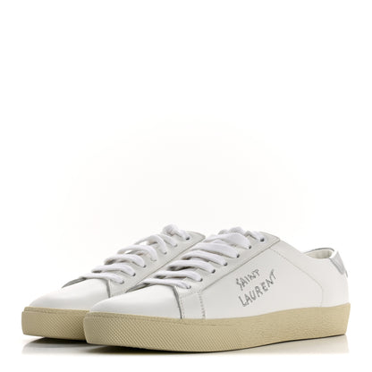 Saint Laurent Embroidered Court Classic Sneakers 37.5 Blanc Optique Argento 4 of 11