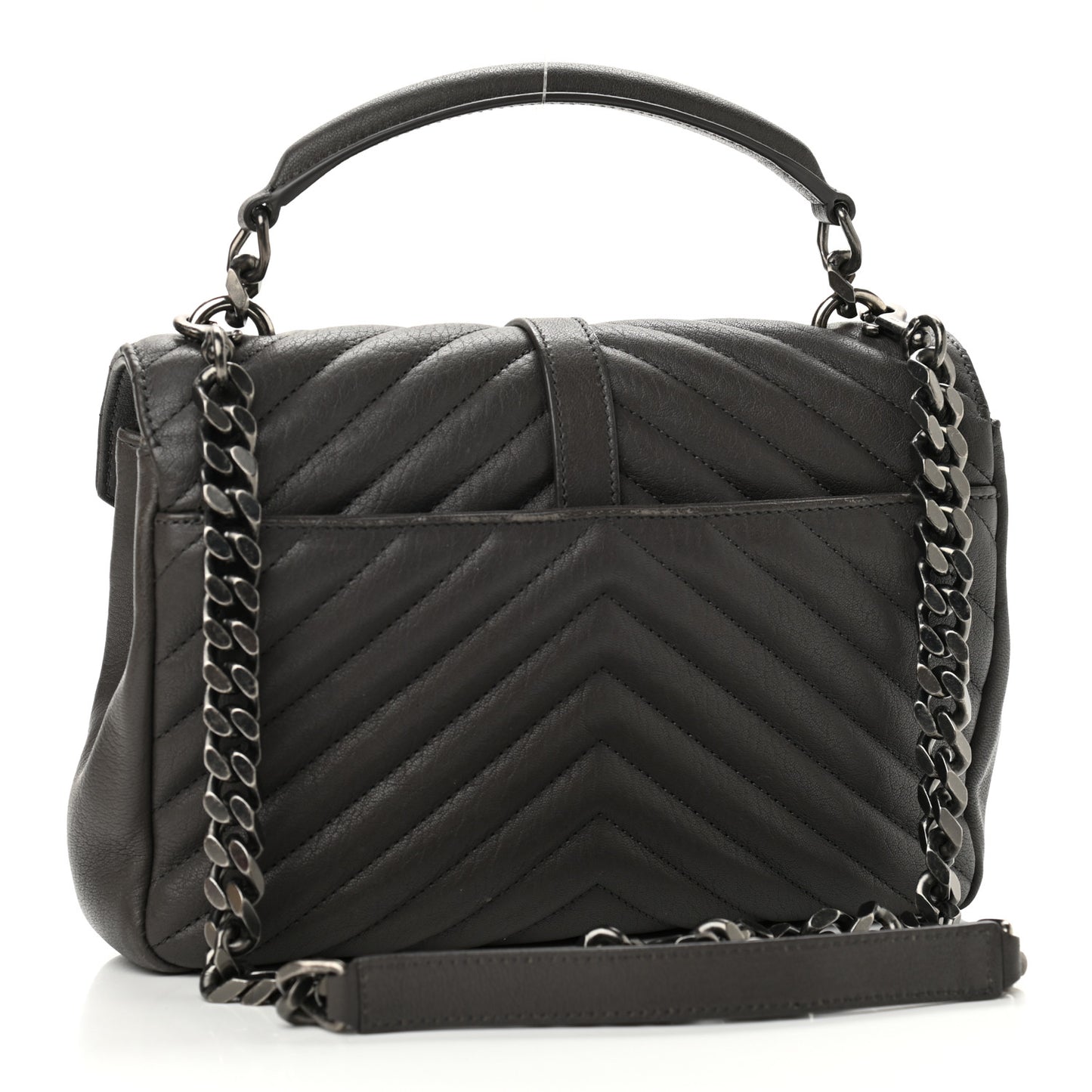 Sheepskin Matelasse Chevron Monogram Medium College Bag Asphalt