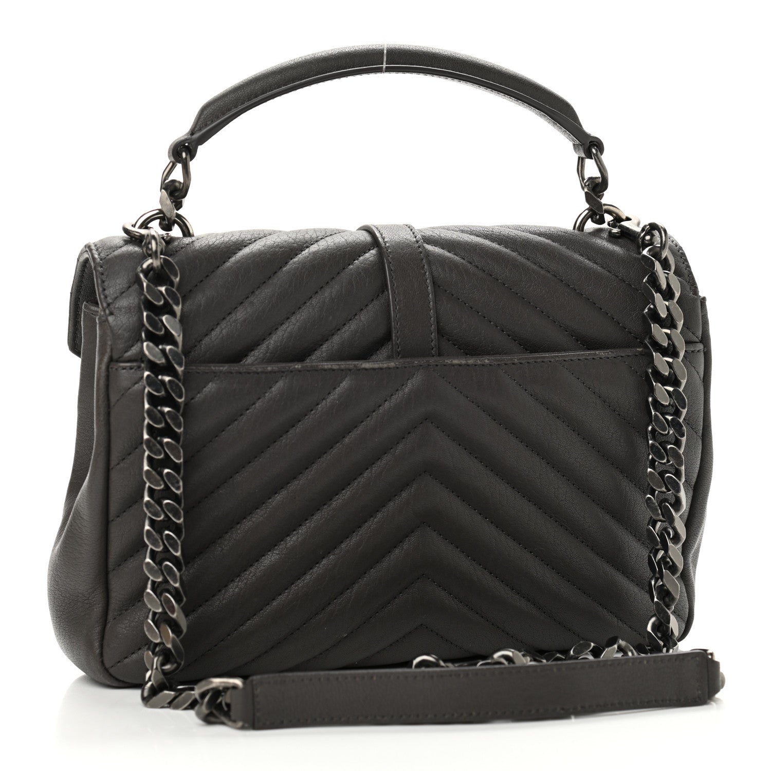 Saint Laurent Sheepskin Matelasse Chevron Monogram Medium College Bag Asphalt 3 of 10