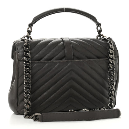 Saint Laurent Sheepskin Matelasse Chevron Monogram Medium College Bag Asphalt 3 of 10