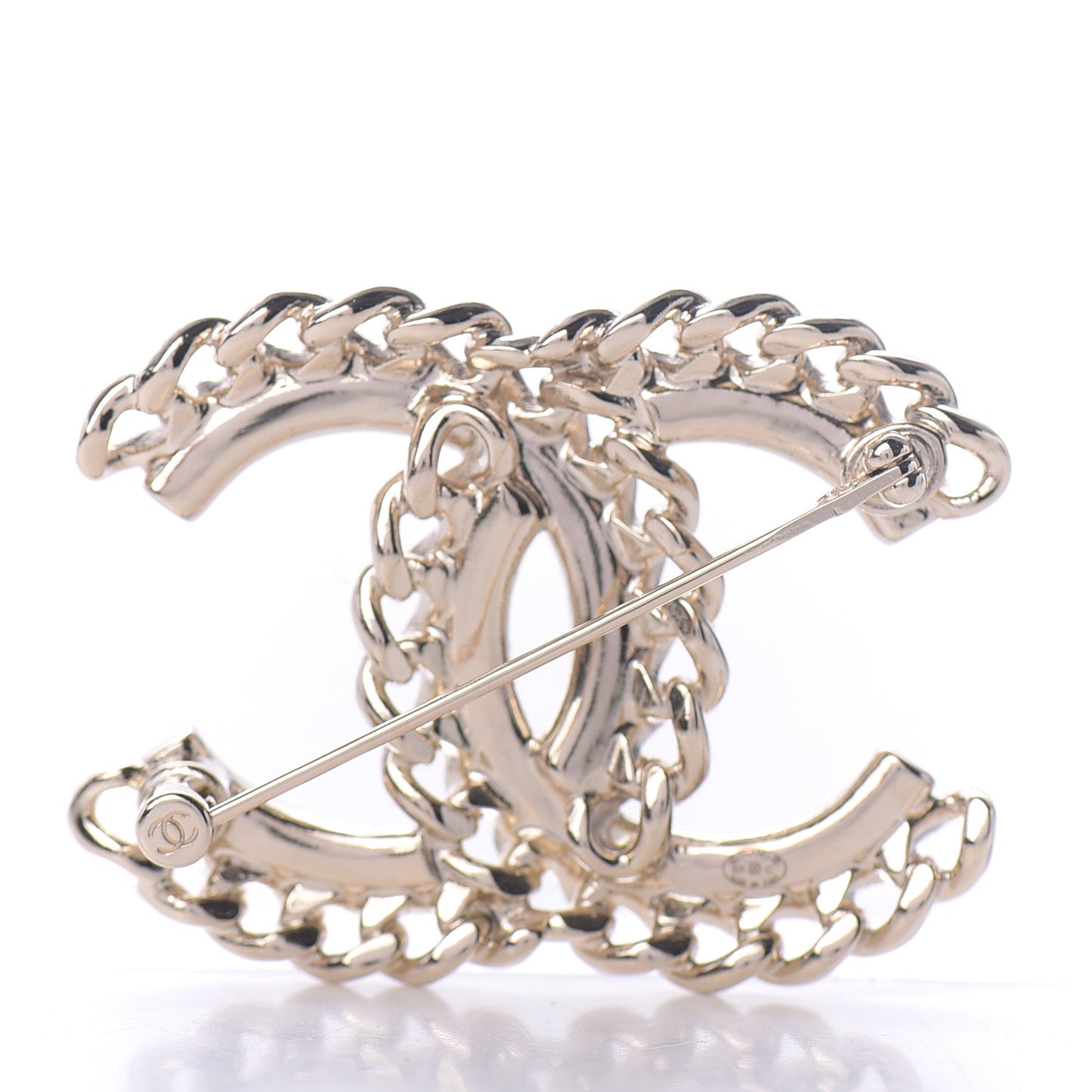 Crystal Chain CC Brooch Gold