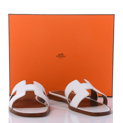 Hermes Box Calfskin Oran Sandals 37 White 10 of 10