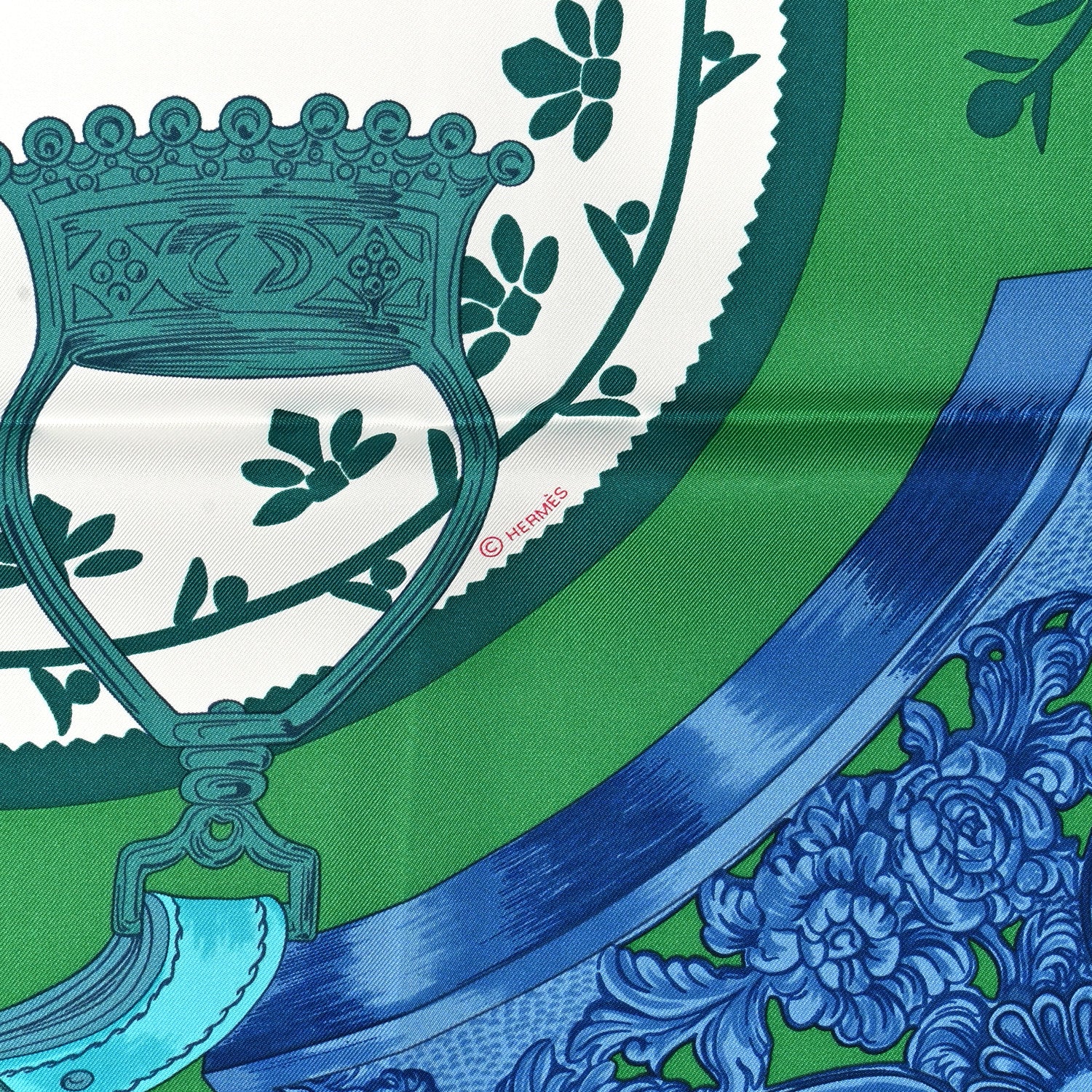 Hermes Silk Etriers Scarf 90 Vert White Turquoise 3 of 4