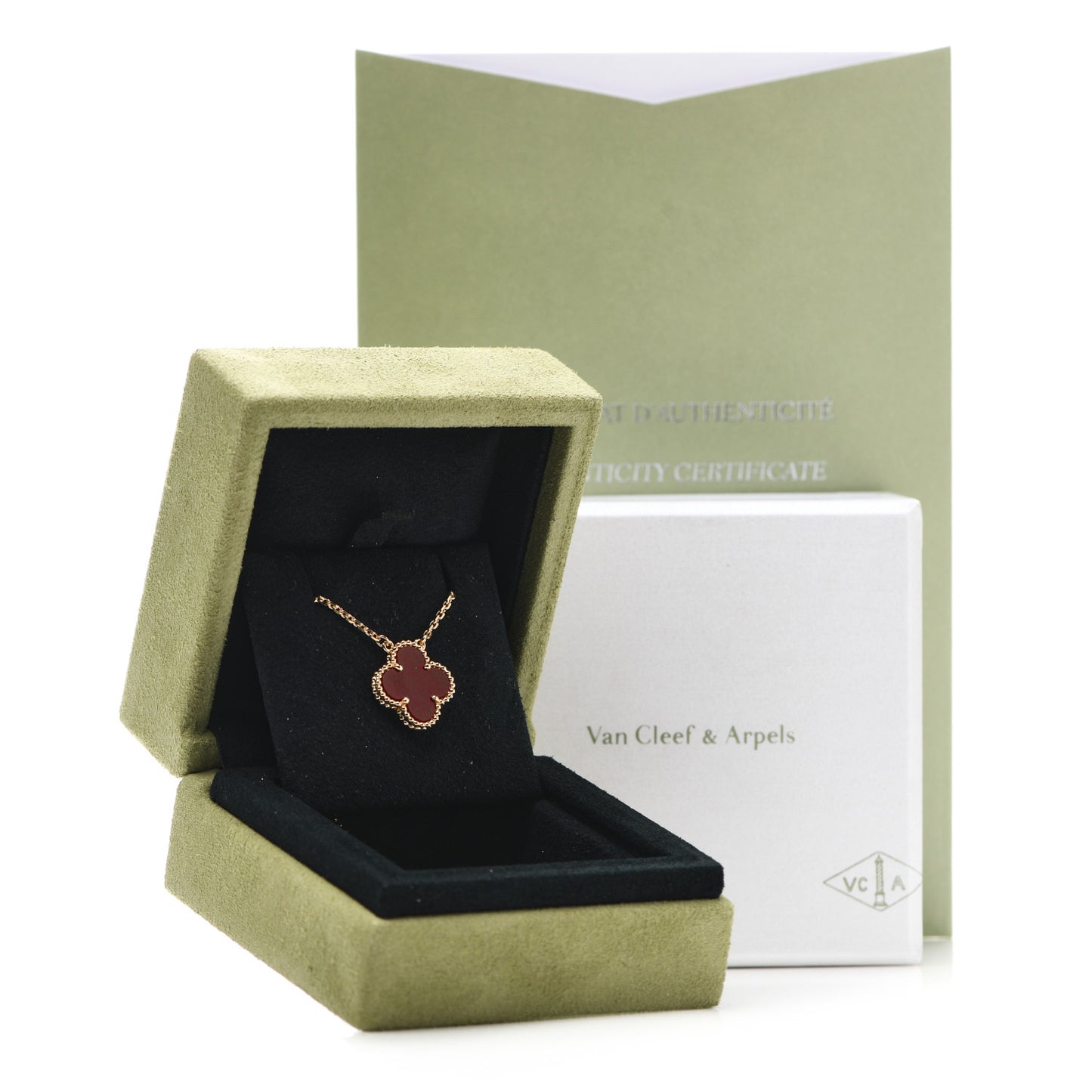 18K Yellow Gold Carnelian Vintage Alhambra Pendant Necklace