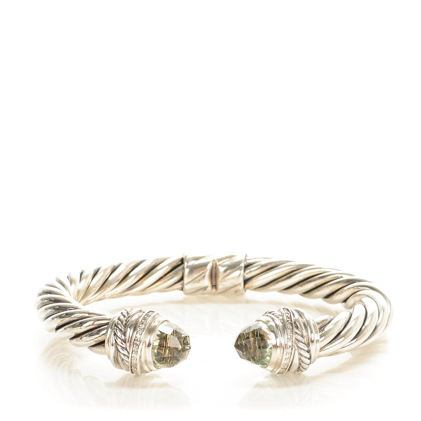 Sterling Silver Pave Diamond Prasiolite 8.5mm Cable Classics Bracelet