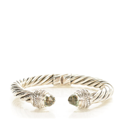 David Yurman Sterling Silver Pave Diamond Prasiolite 8.5mm Cable Classics Bracelet 1 of 5
