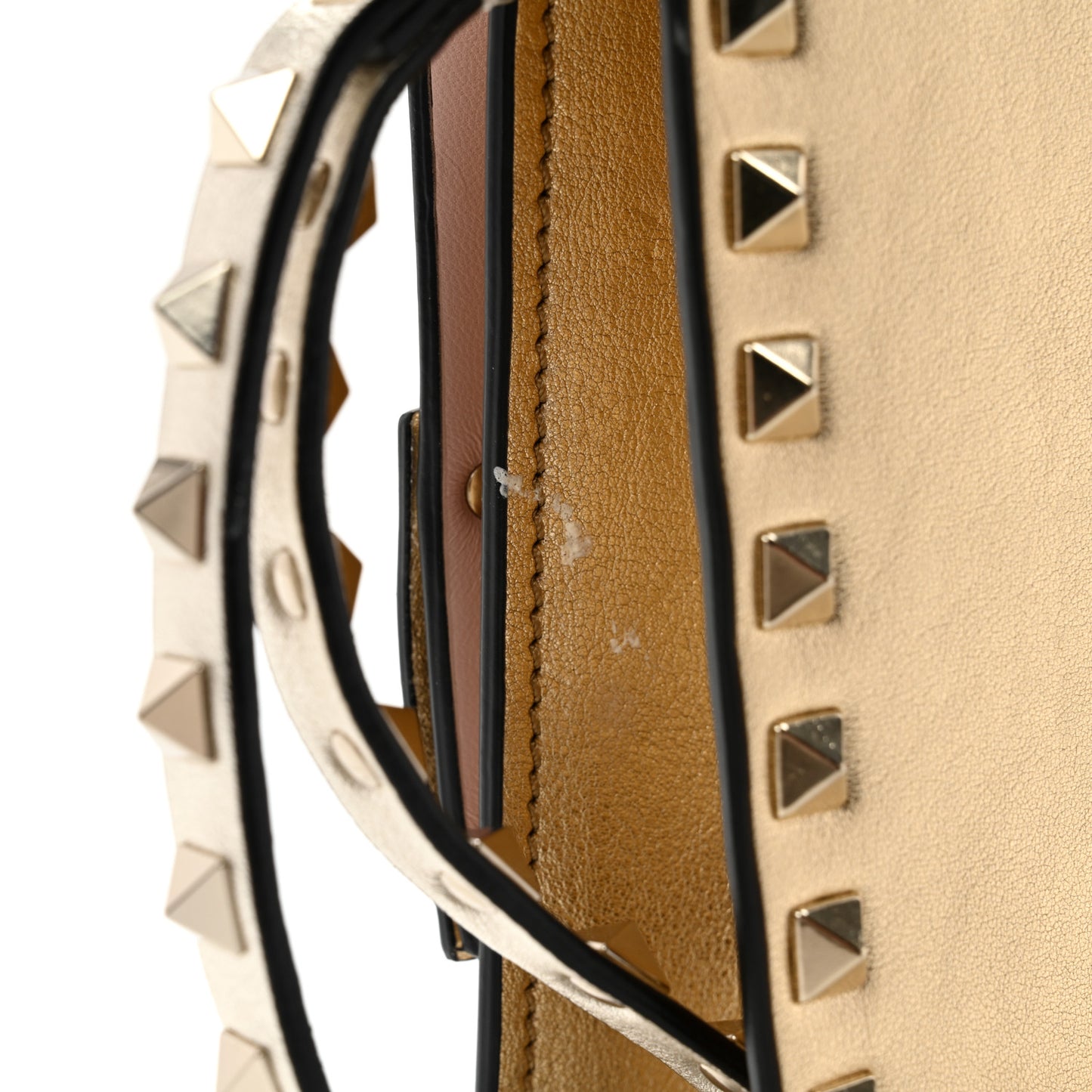 Metallic Calfskin Rockstud Side Slip Wristlet Clutch Gold