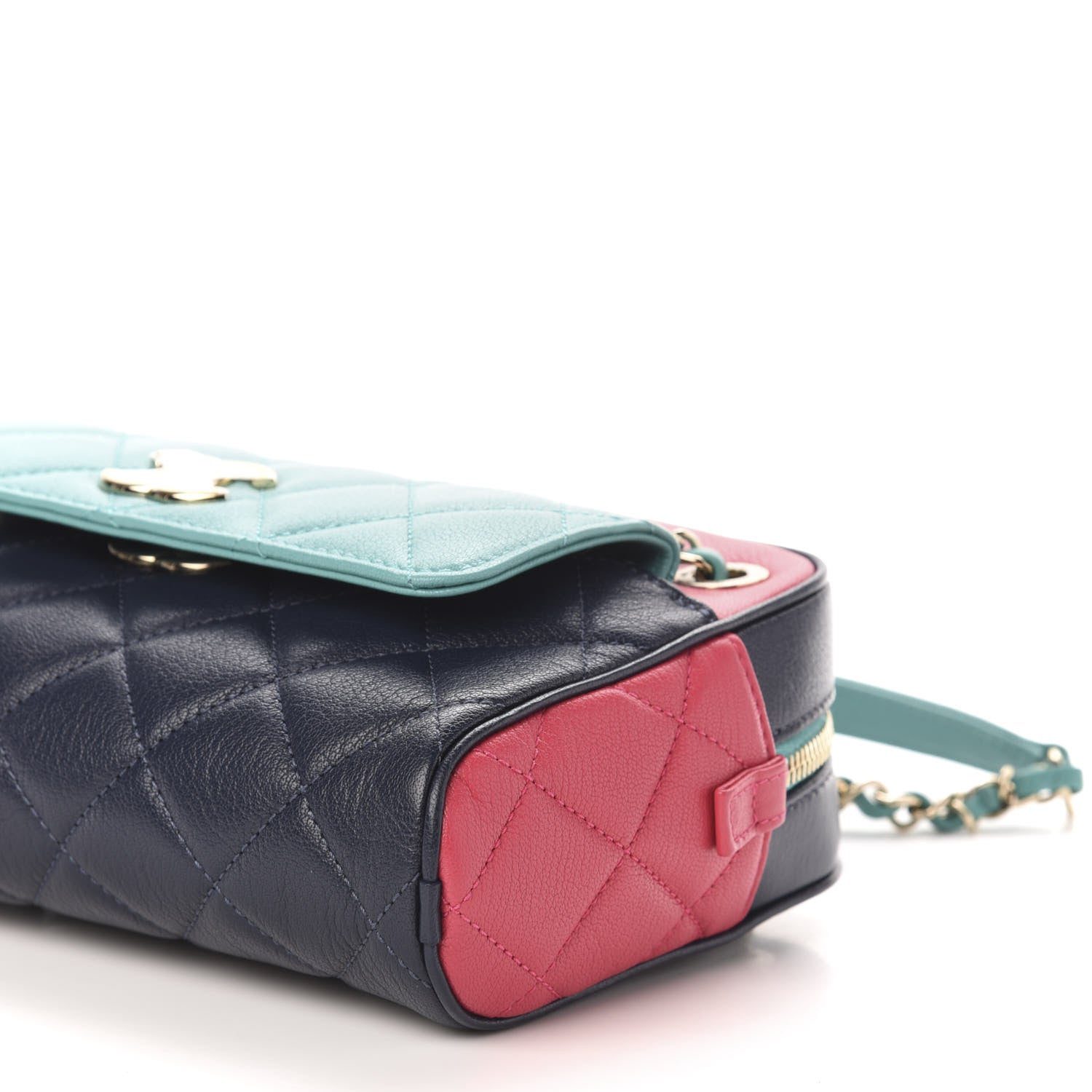 Chanel Goatskin Quilted Tri-Color Small In & Out Camera Case Navy Turquoise Pink 11 of 13