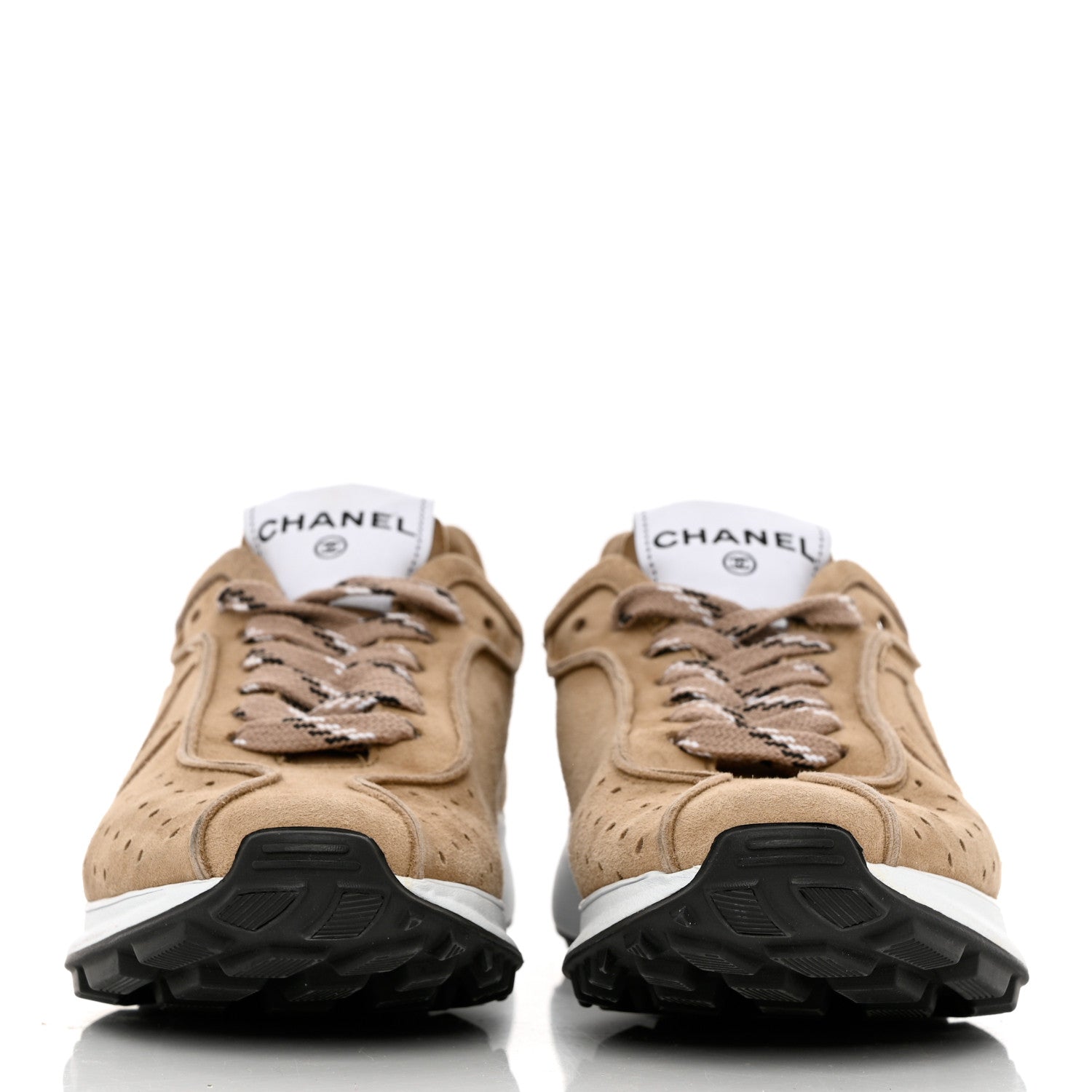 Chanel Suede Goatskin CC Sneakers 38.5 Dark Beige 2 of 10