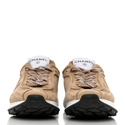 Chanel Suede Goatskin CC Sneakers 38.5 Dark Beige 2 of 10