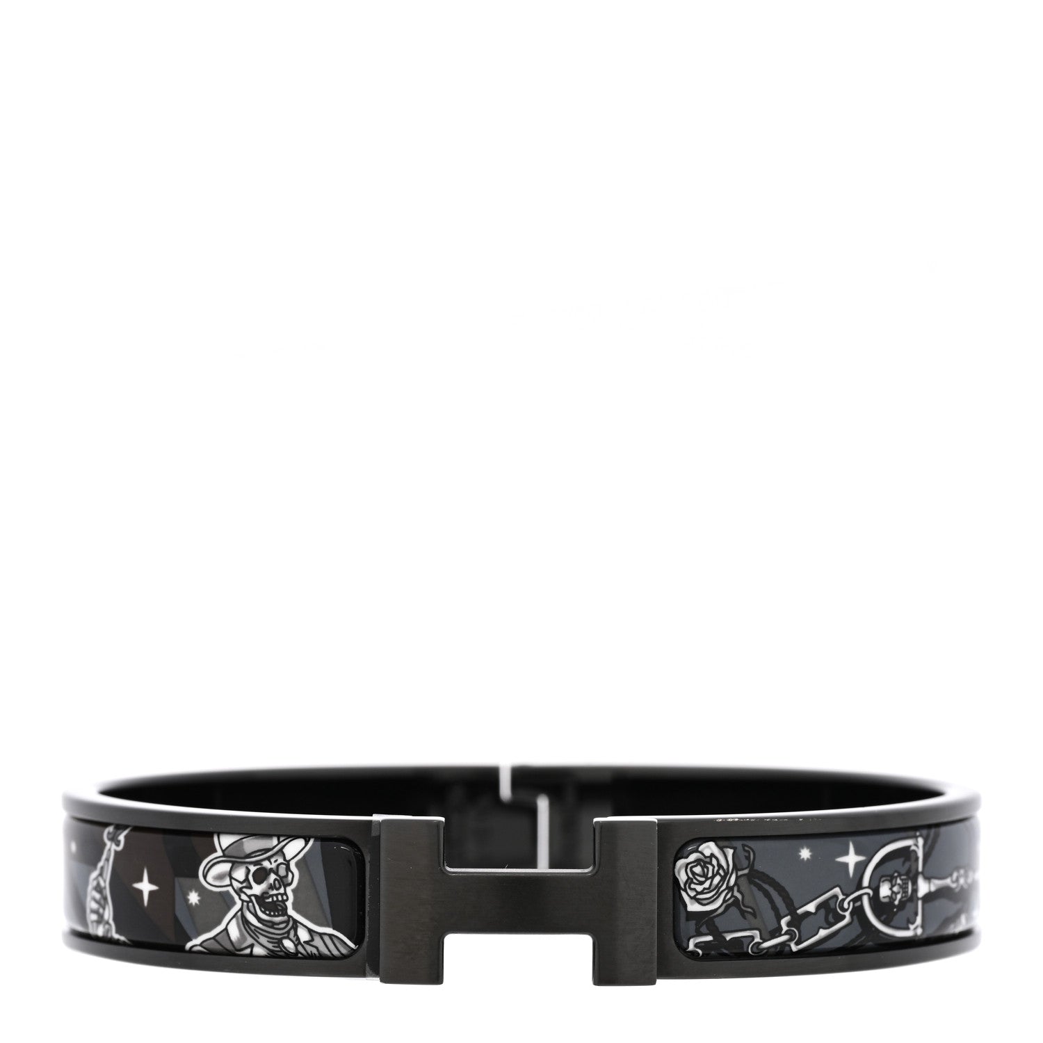Hermes Enamel Narrow Fin C'est la Fete Clic Clac HH Bracelet So Black 1 of 5