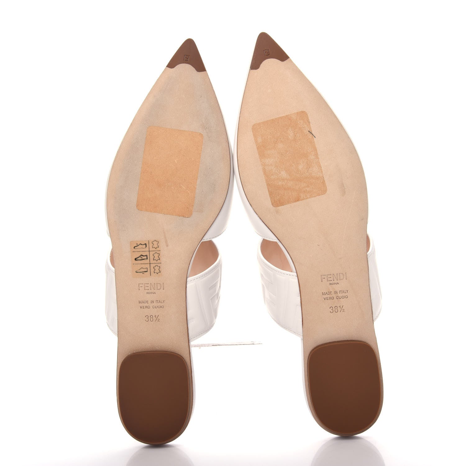 Fendi Vitello FF Embossed Buckle Flat Mules 38.5 Snow 6 of 9