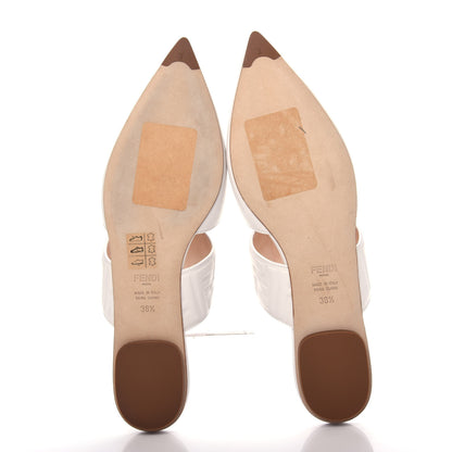 Fendi Vitello FF Embossed Buckle Flat Mules 38.5 Snow 6 of 9