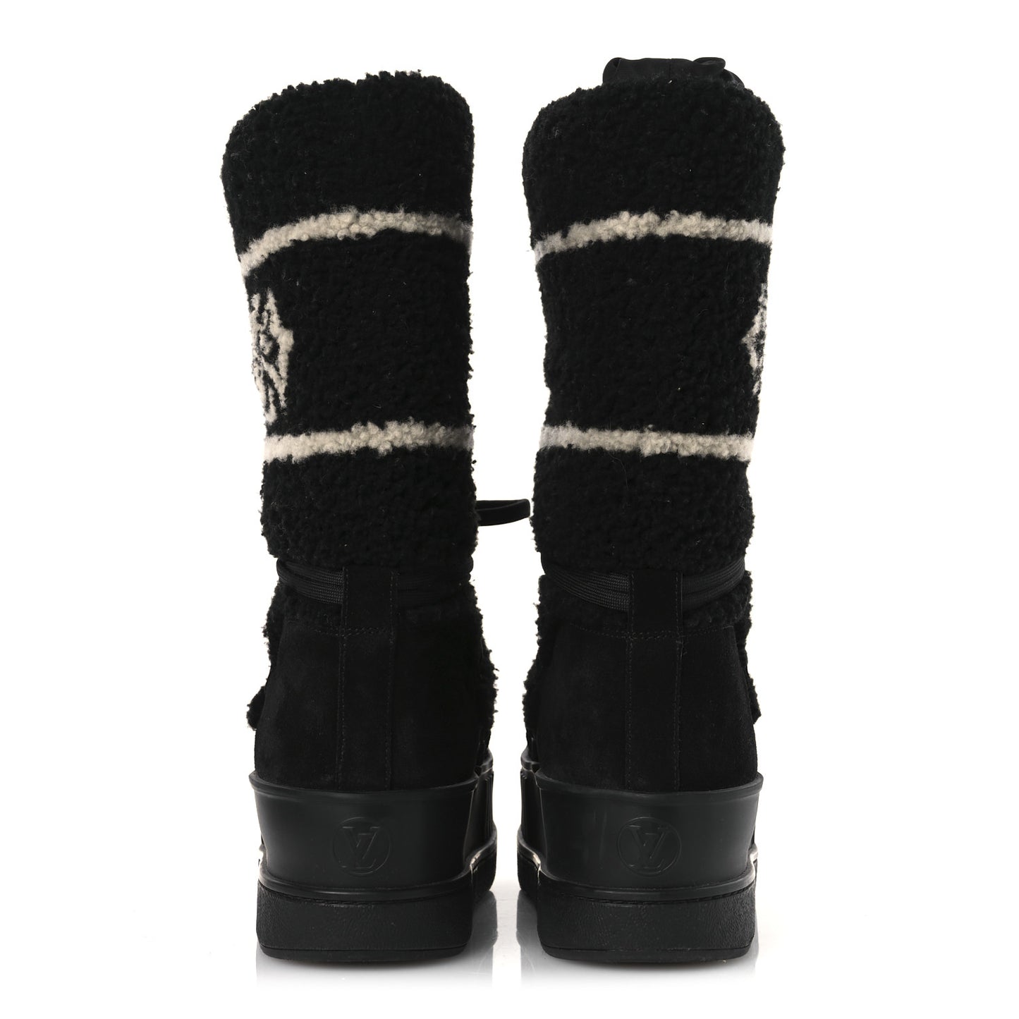 Suede Shearling Polar Flat High Boots 40 Black